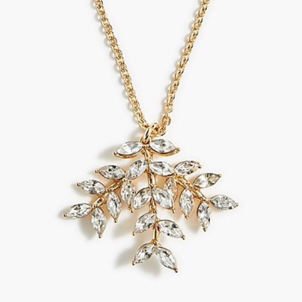 J.Crew | Leafy Crystal Pendant Necklace | 28” Adjustable
